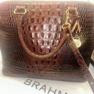 Brahmin Rich Brown Embossed Satchel